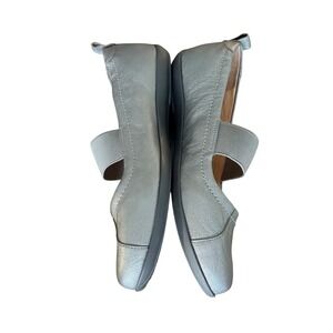 Nurture Womens Pewter Metallic Leather Mary Jane Elastic Strap Flats Size 8.5M